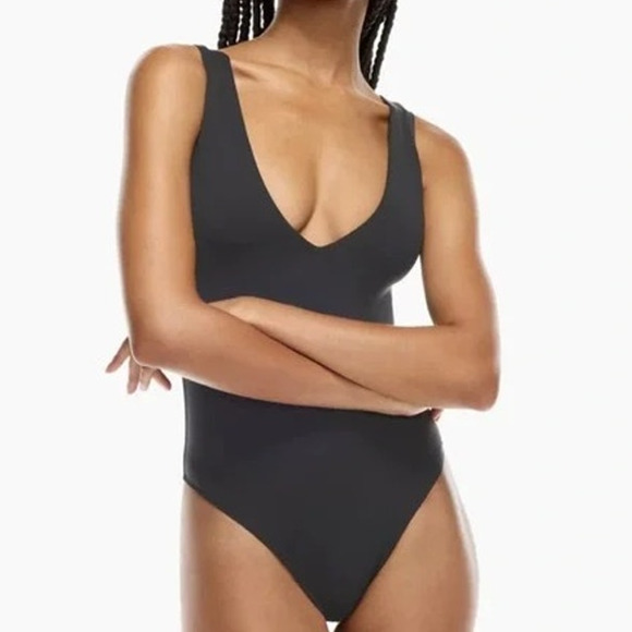 BABATON Aritzia Contour V-Neck Tank Thong Bodysuit Sz Large Deep Taupe - Picture 5 of 8